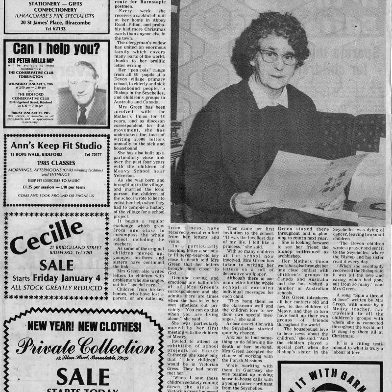 Olive Green's Branch of Friendship - North Devon Gazette : January 3rd 1985