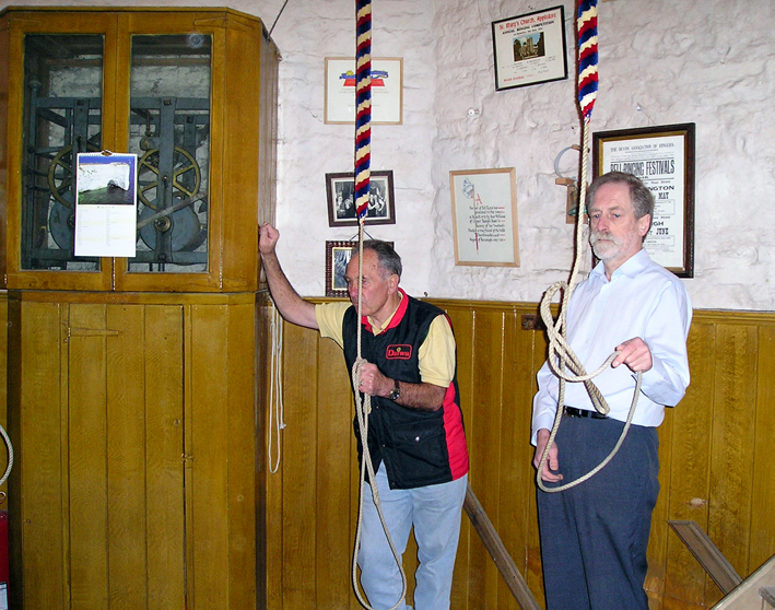 St Mary's Church, Pilton, Bellringers Reg Yeo and Geoffrey Smith in 2004
