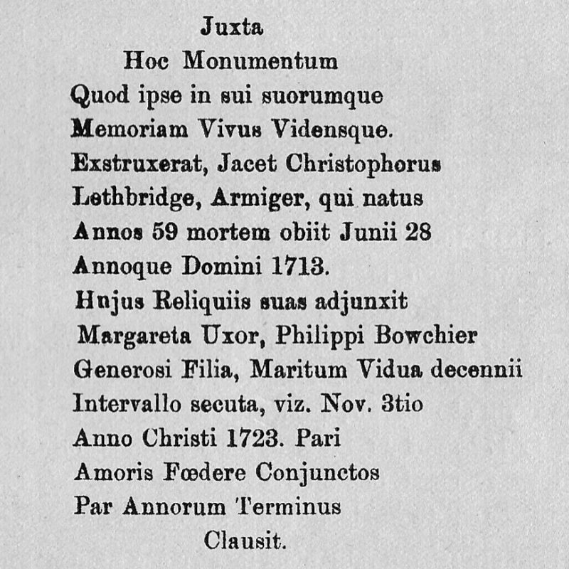 The Inscription on the Lethbridge Monument of 1713