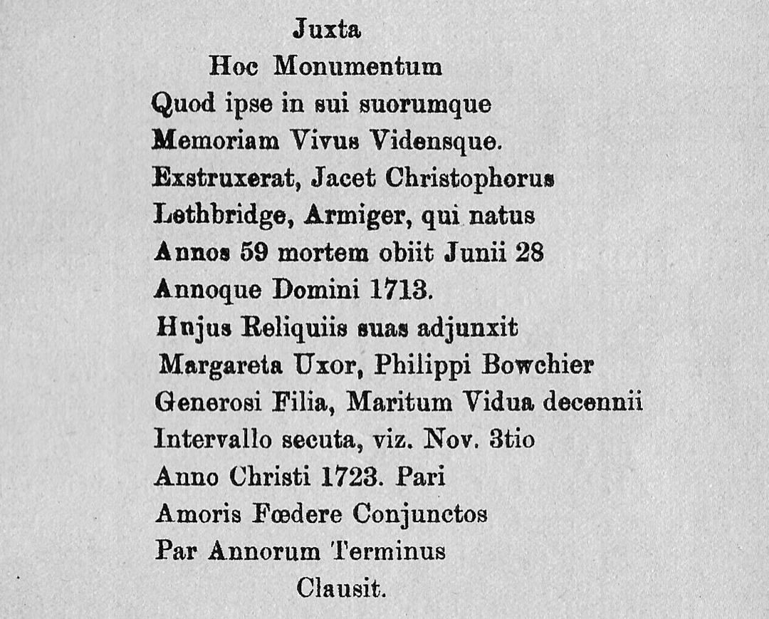 The Inscription on the Lethbridge Monument of 1713