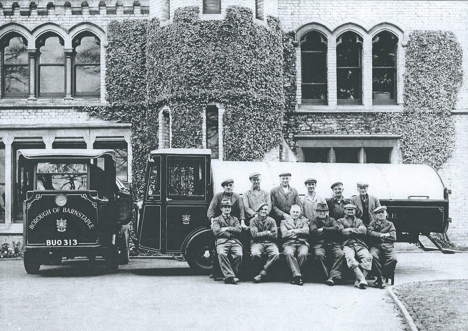 Borough of Barnstaple Dustmen and Dustcarts in 1950s with men from Pilton